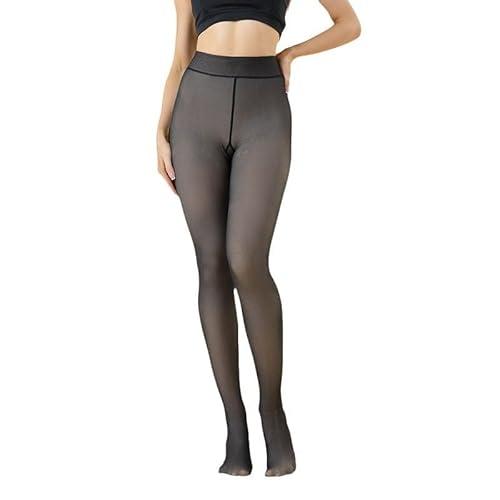Mincib Womens Fleece Lined Tights Winter Warm Thermal Tights Fake Translucent Thick Pantyhose, Black, Small-Medium, 220g, XS/S