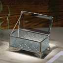 DHCGPP Glass Vintage Jewelry Box Keepsake storage Trinket Ring Display Box Home Decor Embossed Clear Glass Box Organizer(6.5x3.5x3.3Inches)
