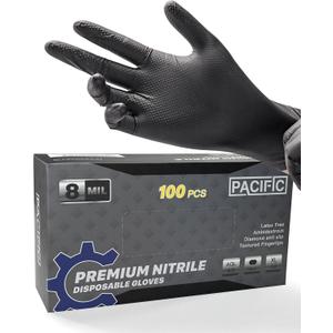 PACIFIC PPE 8 Mil Heavy Duty Black Nitrile Gloves, Chemical Resistant, Food Safe, Latex Free Disposable Gloves for Mechanic, Cooking, and Cleaning, X-Large