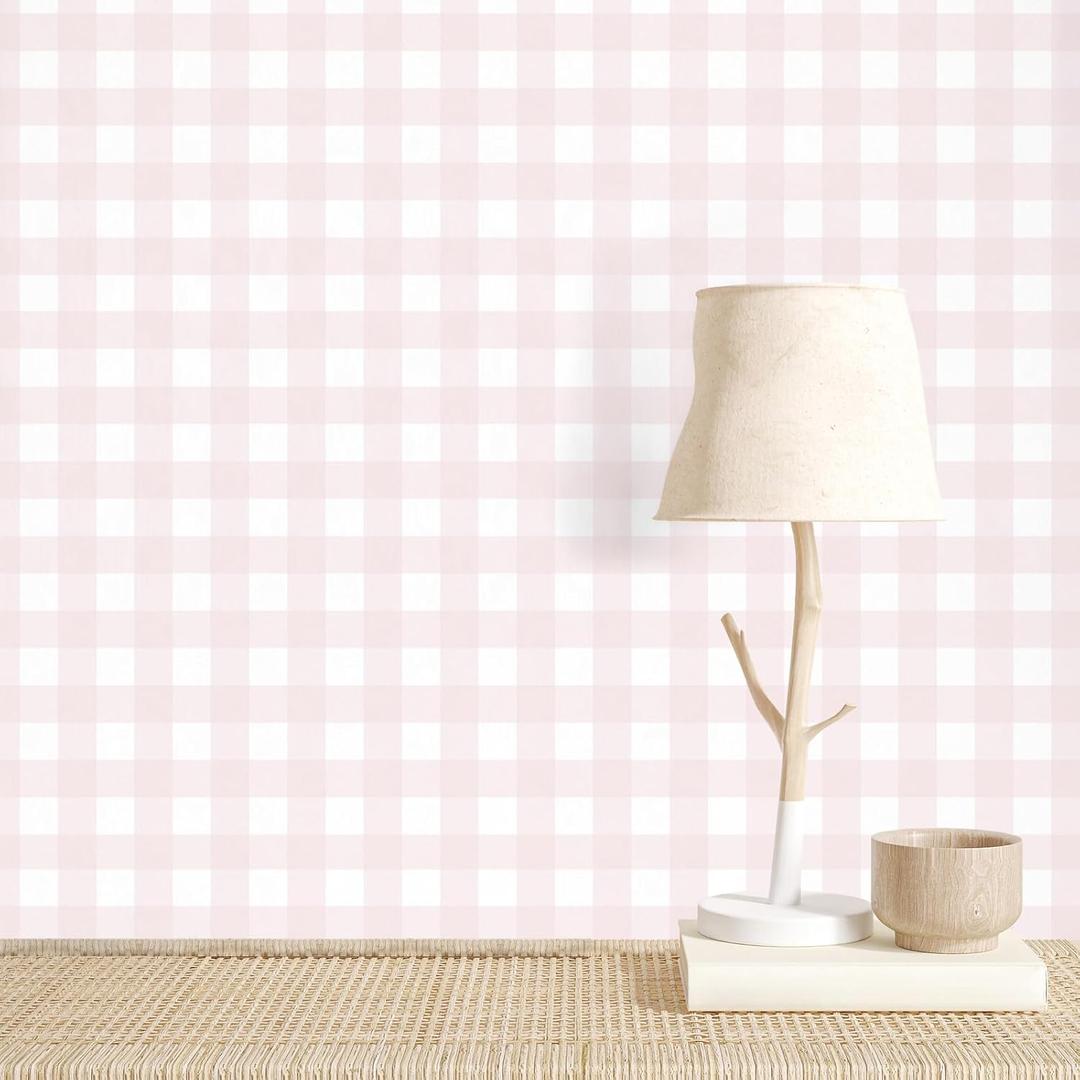 Cohoo Home Pink Plaid Peel and Stick Wallpaper Boho Plaid Contact Paper for Cabinets Pink Checkered Gingham Contact Paper Self Adhesive Removable Wallpaper Bathroom Nursery Waterproof 17.3inW 197inL