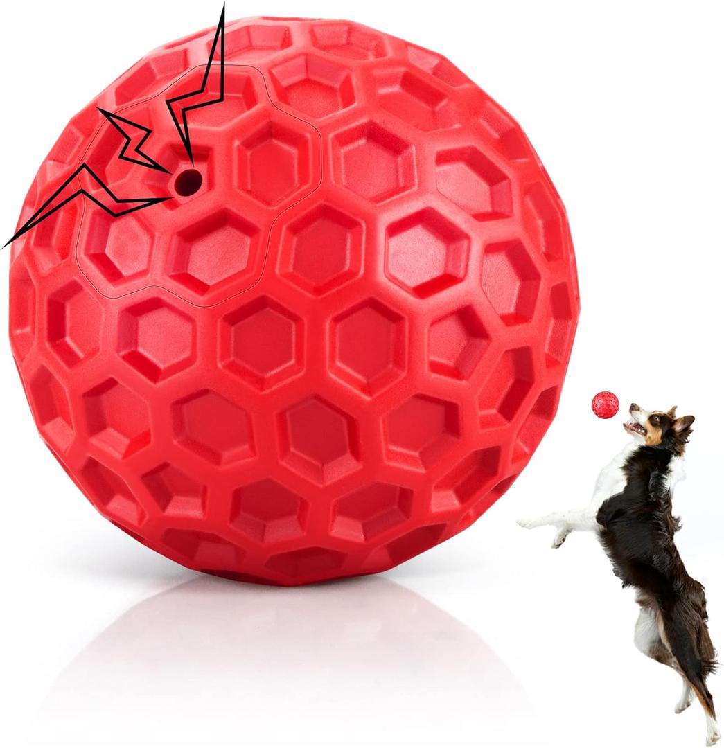 DISSKNIC Indestructible Squeaky Dog Balls for Aggressive Chewers, Interactive Dog Toys for Aggressive Chewers for Relieving Anxiety, Dog Chew Toy Balls for Small Medium Large Dogs, Outdoor Dog Toys (Red)