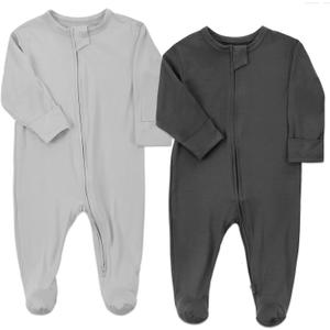 Aablexema Baby Footie Pajamas Zipper - Rayon from Bamboo Infant Footed Pjs with Mittens Sleepwear Jammies (6-12 Months, Light Grey and Black Grey)