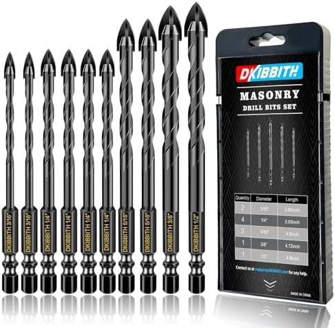 Masonry Concrete Drill Bit Set for Tile, Brick, Glass, Plastic and Wood, Tungsten Carbide Tip Work with Ceramic Tile, Wall Mirror, Paver on Concrete or Brick Wall, 10 Pcs