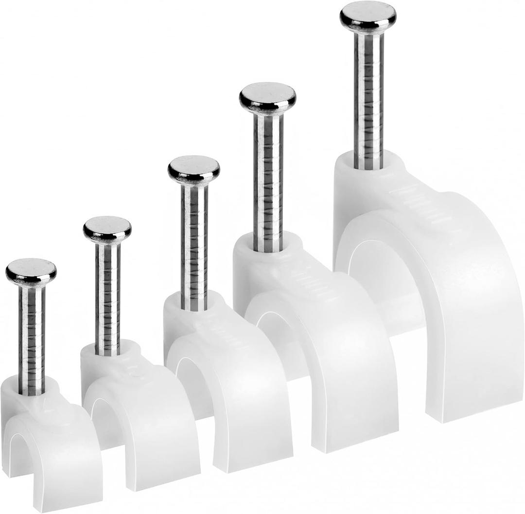 Bates Cable Clips with Steel Nails - White, 360 pcs, 4mm-10mm, Universal Cable Clips (360 pcs, 4 - 10mm)