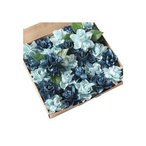Floroom Artificial Gardenia Flowers 2.7" 25pcs Real Looking Dusty Blue Shades Foam Fake Flowers with Stem for DIY Wedding Bouquets Bridal Shower Centerpieces Floral Arrangements Party Table Decoration