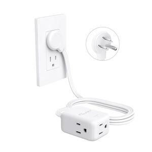 NUTICT 6FT Flat Extension Cord, Right Angle Plug & 3 Outlets, Three Prong Cord Extension with Surge Protector, ETL Listed, 13A/1625W, Ultra Thin Plug for Microwave, TV, Laptop, Behind Furniture, White