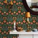 Floralplus Floral Wallpaper Peel and Stick Vintage Flower Wallpaper Dark Green Removable Wallpapers for Renter Bedroom Dark Floral Contact Paper for Cabinets Countertops 17.5 x 118 in