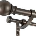 Double Curtain Rods with Aluminum Bouquet Brackets and Round Finials,Dark Bronze Curtain Rods for Windows 48 to 86 inch,1-Inches Front and 5/8 Inches Back Double Window Drapery Rod