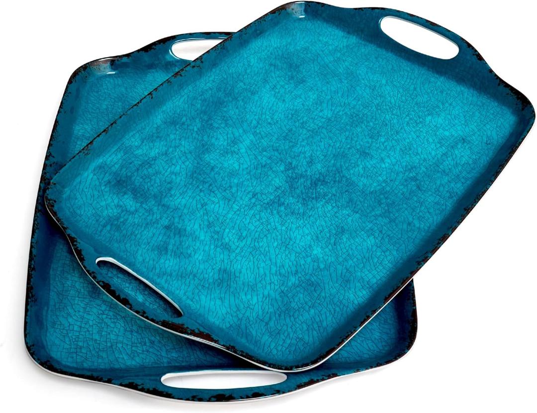 TP Serving Trays with Handles, 19 Inch Large Rectangular Melamine Serving Platter Set of 2, Retro Teal TP Serving Trays with Handles, 19 Inch Large Rectangular Melamine Serving Platter Set of 2, Retro Teal