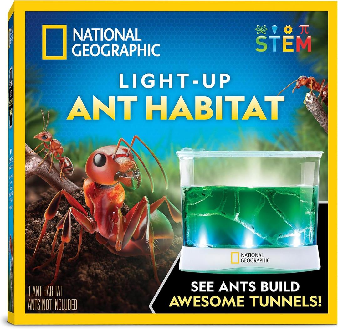 National Geographic Ant Habitat Kit - Light-Up Ant Terrarium with Built-in Magnifiers, Tunnel Starter Tool & More, Ant Activities for Kids, Ant Home, Ant Colony, Ant Habitat, Ant House for Kids, Ant Habitat
