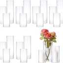 yshengood 18 PCS Glass Candle Holder Hurricand Candle Holder, Glass Pillar Candle Holder, Clear Glass Cylinder Candleholder Glass Cylinder Vase for Centerpieces Wedding Party Decoration
