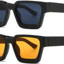 AIEYEZO Square Sunglasses for Women Men Square Thick Frame Sun Glasses Simple Designer Style Shades (2 Pack Black/Grey + Black/Yellow))