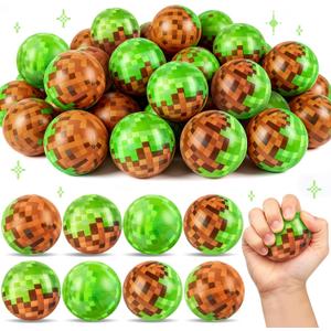 24 Pcs Pixel Themed Stress Balls, 1.97" Sensory Fidget Toys for Party Gifts | Anxiety Relief Fidget Exercise Sensory Squeeze Toys for Classroom Prizes, Goodie Bag Stuffers, and Party Gifts