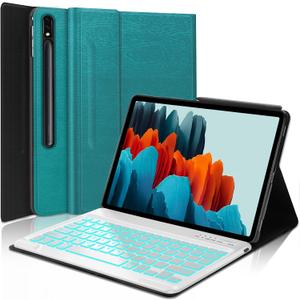 Keyboard Case for Samsung Galaxy Tab S7 FE/S8 Plus/S7 Plus 12.4 Inch, 7-Color Backlit, Smart Magnetic Detachable Wireless Bluetooth Keyboard, Slim Protective Cover with S Pen Holder, Auto Sleep/Wake