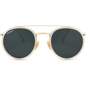 Retro Round Sunglasses for Women Men Double Bridge UV400 Protection