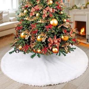YEAHOME Christmas Tree Skirt, 48 Inch White Soft Faux Fur Tree Skirts Plush Christmas Decorations, White Ornaments Christmas Tree Skirts Xmas Decorations Indoor Holiday Party Decor