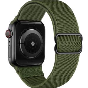 OXWALLEN Stretch Solo Loop Band Compatible with Apple Watch Series 11/10/9/8/7/6/5/4 SE 3/2/1 42mm 41mm 40mm 38mm, Adjustable Elastic Nylon Braided Sport Strap for iWatch Women Men, Military Green