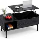 Lift Top Coffee Table, Mid Century Modern Storage Coffee Table, Center Table for Living Room with Hidden Storage and Open Shelving, Suitable for Living Room Tables, Black