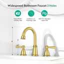 CREA Gold Bathroom Faucet 3 Hole,2 Handles 8 Inch Widespread Bathroom Faucets with Drain,360°Swivel 3 Pieces Brushed Gold Faucet for Bathroom Vanity Basin Mixer Tap(cPUC Supply Line)