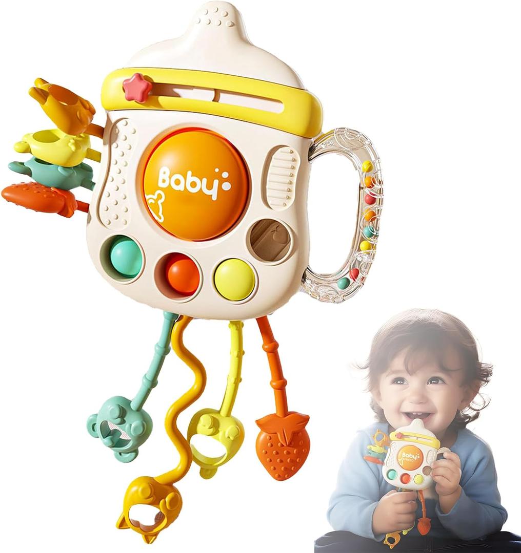 Montessori Baby Sensory Toys for 6-12 Months, Silicone Pull String Teething Toy, Infant Fidget Travel Toys, Airplane Travel Essentials, Newborn Baby Christmas & Birthday Gift for Babies