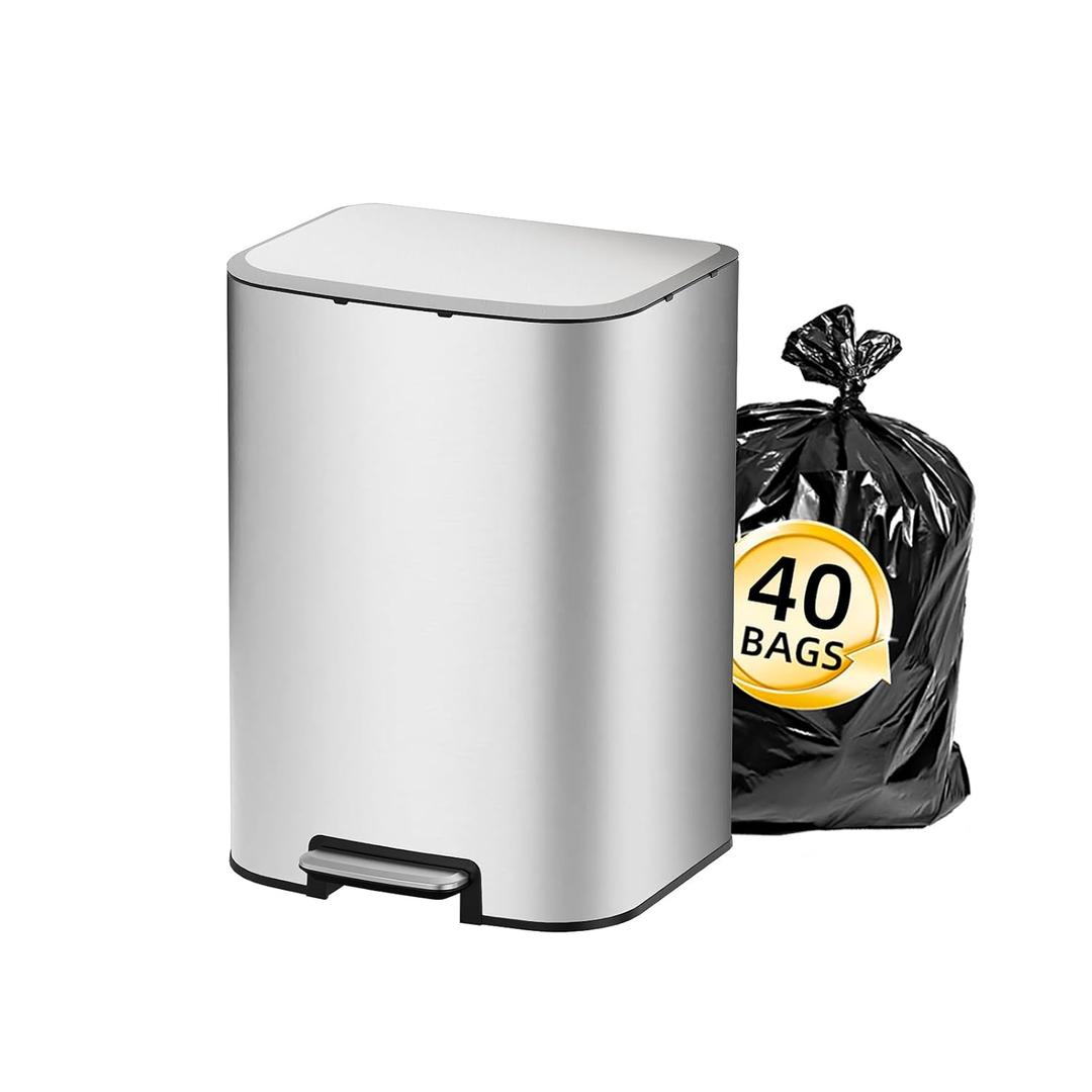 KUK 5.3 Gallon Kitchen Trash Can with Lid, Heavy Duty Hands-Free Stainless Steel Commercial Step Trash Bin with Removable Inner Bucket, Pedal Rubbish Bin for Home Office and Kitchen, 20L/5.3Gal (Titanium Silver)