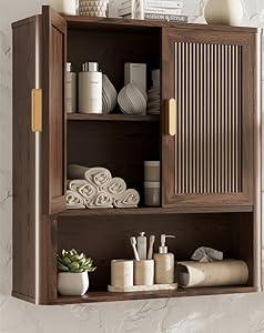 INNOD Bathroom Storage Cabinet, Medicine Cabinet with Adjustable Wood Shelf & Doors, Over The Toilet Storage Cabinet for Laundry Room & Kitchen & Living Room (Walnut)
