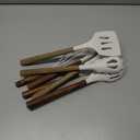 Non-Stick Silicone Kitchen Utensils Set with Natural Acacia Hard Wood Handle, Umite Chef 8 Pieces Kitchen Spatulas set, White, BPA Free, Baking, Serving and Cooking Utensils
