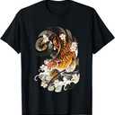 Vintage Japanese Tiger Traditional Asian Cherry Blossom Art T-Shirt, Size XL