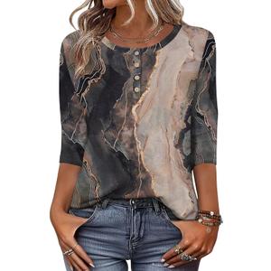 Zeagoo 3/4 Length Sleeve Women Tops Crew Neck Blouses Dressy Casual Summer T Shirts Loose Fit Business Work Clothes (M)