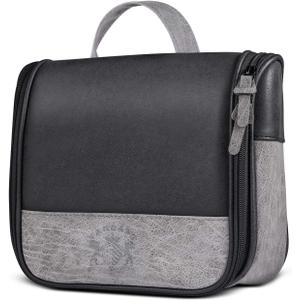Hanging Toiletry Bag for Men VANCASE Vintage Leather Shaving Dopp Kit Medium Waterproof Travel Bathroom Bags Portable Shower Organizer (Black Pattern)