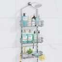 Consumest Shower Caddy Hanging  Rustproof Over Shower Head Hanger with Soap Holder and Hooks, Anti-Slip Shower Shelves for Storage, Bathroom Organizer for Apartment, Dorm, Silver