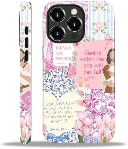 COTAIL Case Designed for iPhone 14 Pro Max, Hybrid 2-Layer Case, Military-Grade Protection Durable Shockproof Anti-Scratch Phone Case, Pink Blue Jesus Collage