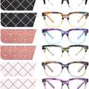 6 Pack Fashion Reading Glasses for Women Men Blue Light Blocking Oversized Square Readers with Spring Hinge