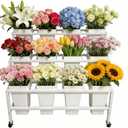 Flower Display Stand with 12 Buckets, 3-Tier Rolling Flower Cart with Lockable Wheels, Heavy Duty Bouquet Bar Stand for Florist Shop Wedding Party Patio Garden Indoor Outdoor Decor