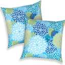 Outdoor Throw Pillows 16x16 Inch, Water Repellent Patio Pillows with Inners Set of 2 for Patio Furniture Home Garden, Dahlia Blue