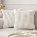 MIULEE Pack of 2 Corduroy Decorative Throw Pillow Covers 18x18 Inch Soft Boho Striped Pillow Covers Modern Farmhouse Home Decor for Sofa Living Room Couch Bed Pure White