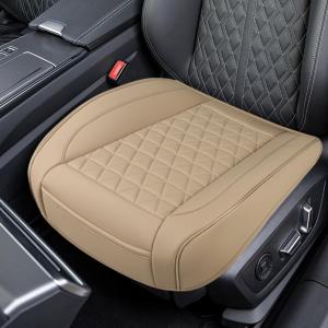 UHANBUT Luxury Faux Leather Car Seat Cover, Anti-Slip Waterproof Universal Front Bottom Seat Protector with Storage Pocket, Triangular Pattern Vehicle Seats Cushion for Sedans, SUVs, Trucks (Beige)