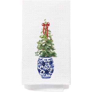 SPBL&L Christmas Kitchen & Bath Towels, Blue & White Chinoiserie Christmas Tree Hand Towels, 16x24 Inch