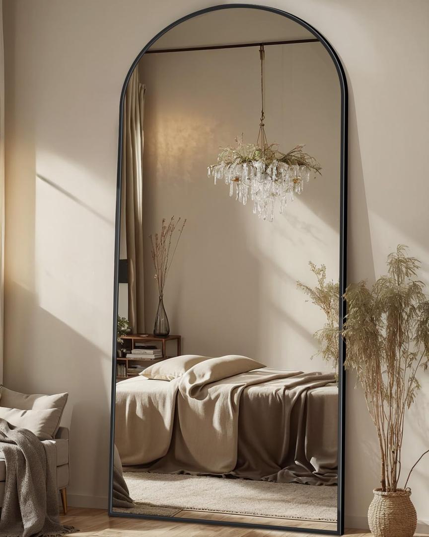 Antok Full Length Mirror, 71"x28" Arched Floor Mirror, Mirror Full Length with Stand, Wall Mounted Mirrors for Living Room Bedroom, Black