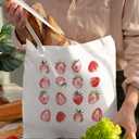 SZERE Pink Strawberry Cute Canvas Tote Bag for Women, Strawberry Themed Gifts Tote Bag for Women Teens Teen Girls, Girls Tote Bags, Cute Small Work Travel Shopping Tote Bags Grocery Reusable Bags