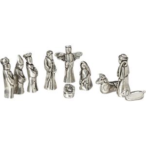 Nativity Set Mini Pewter Figurine 10 pc Set w/ Velvet Pouch