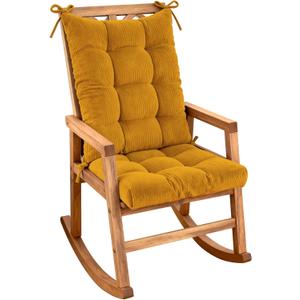 Rocking Chair Cushion Set - 2-Piece Tufted with Ties, Non-Slip High Back Chair Pads for Adirondack Nursery Porch Rockers