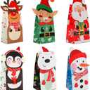 Christmas Treat Bags - 24 Pcs Paper Gift Bags with 24 Stickers, Kraft Goodie Bags for Party Favors, Classroom Giveaways & Seasonal Celebrations