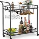 VASAGLE Bar Cart Black, Home Bar Serving Cart, Cart with 2 Mirrored Shelves, Holders, Glass Holders, for Kitchen, Dining Room, Black ULRC090B62