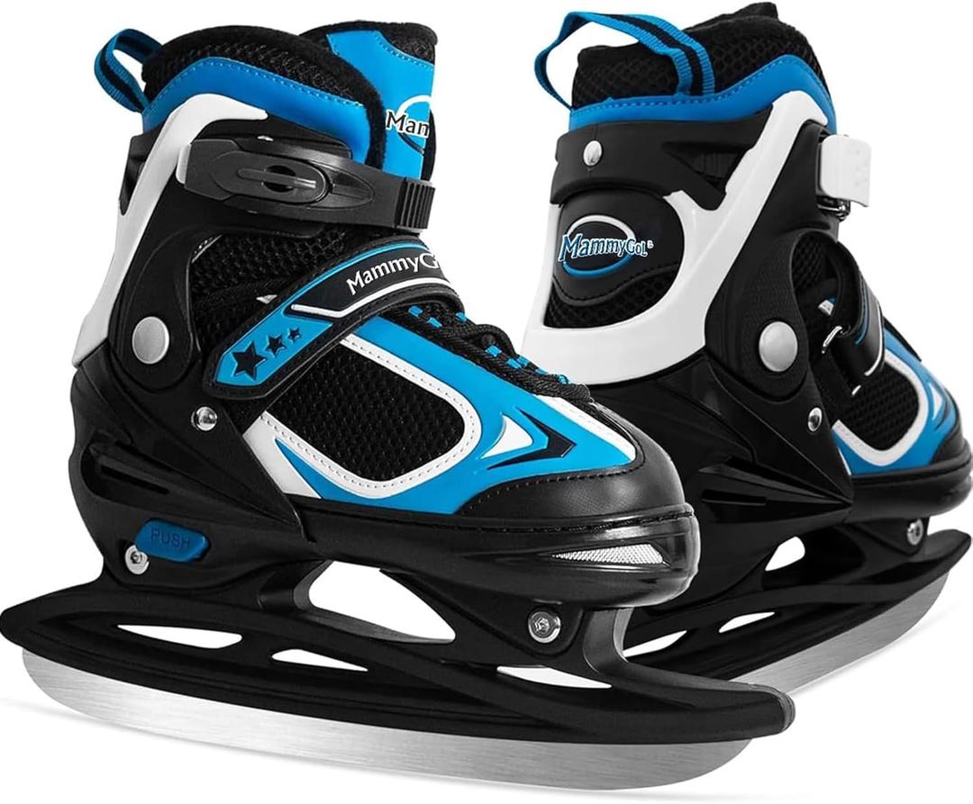 MammyGol Adjustable Ice Skates for Kids Youth Tean Hockey Lace-Up Boys or Girls Ice Skate for Beginner Age 4-12 Blue Black Teal Green (Large(5-8 US))