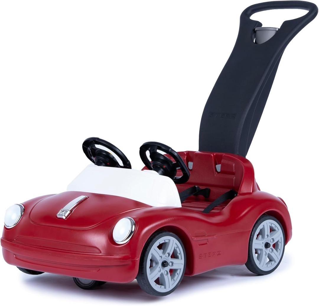 Step2 Side-by-Side Push Around Roadster, Kids Push Car, 2 Seat Ride On Car, Seat Belts & Horn, for Toddlers 1.5-4 Years Old, Red, 36" H X 25" W X 48" D