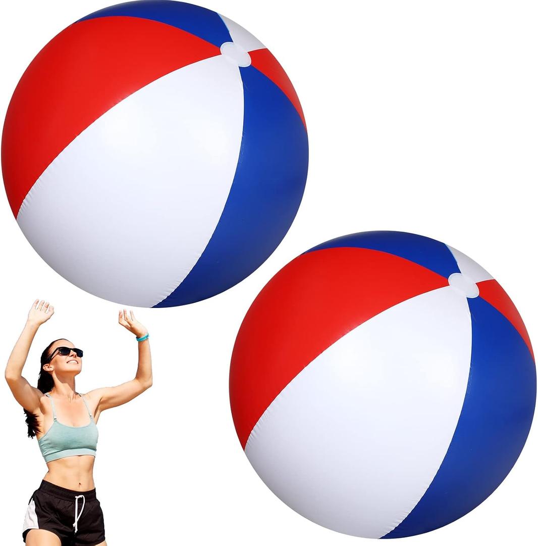 Zhanmai 60 Inch Giant Patriotic Beach Balls, 4th of July Red White and Blue Large Beach Balls Inflatable Summer Independence Day Party Favors for Hawaiian Swimming Pool Party (2 Pcs)