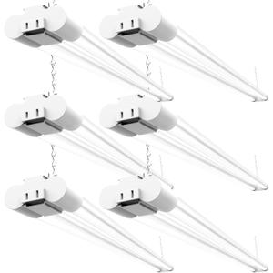 Sunco 6 Pack Linkable LED Utility Shop Light, 4500 LM, 5000K Daylight, 4 FT, 48 Inch Integrated Fixture for Garage, 40W Equivalent 150W, Surface + Suspension Mount, White. (6 Pack, 5000K White)