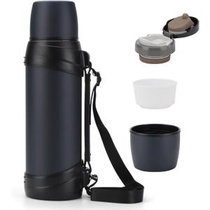 84oz/2.5L Large Coffee Thermoses for Travel Stainless Steel Large Flask with Handle for Hiking Fishing Camping (Navy Blue)