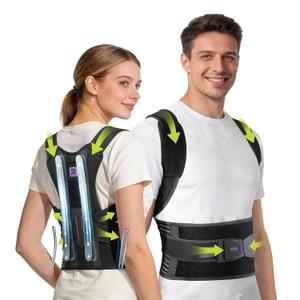 Rakiie Posture Corrector for Women Men, 4 Full Back Support Brace Bars, Adjustable Shoulder Straightener with Cushioned Pads for Hunchback, Round Shoulders, Back Pain Relief, Purple M